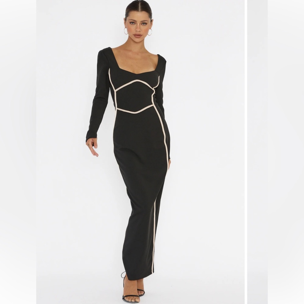 Showpo Saints & Secrets Zareena Black Long Sleeve Midi Dress straight neck SZ XL